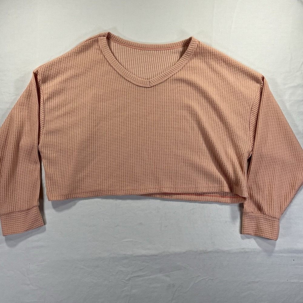 NO BRAND WAFFLE KNIT CROPPED OVERSIZE PULLOVER SWEATER SIZE L ESTIMATE